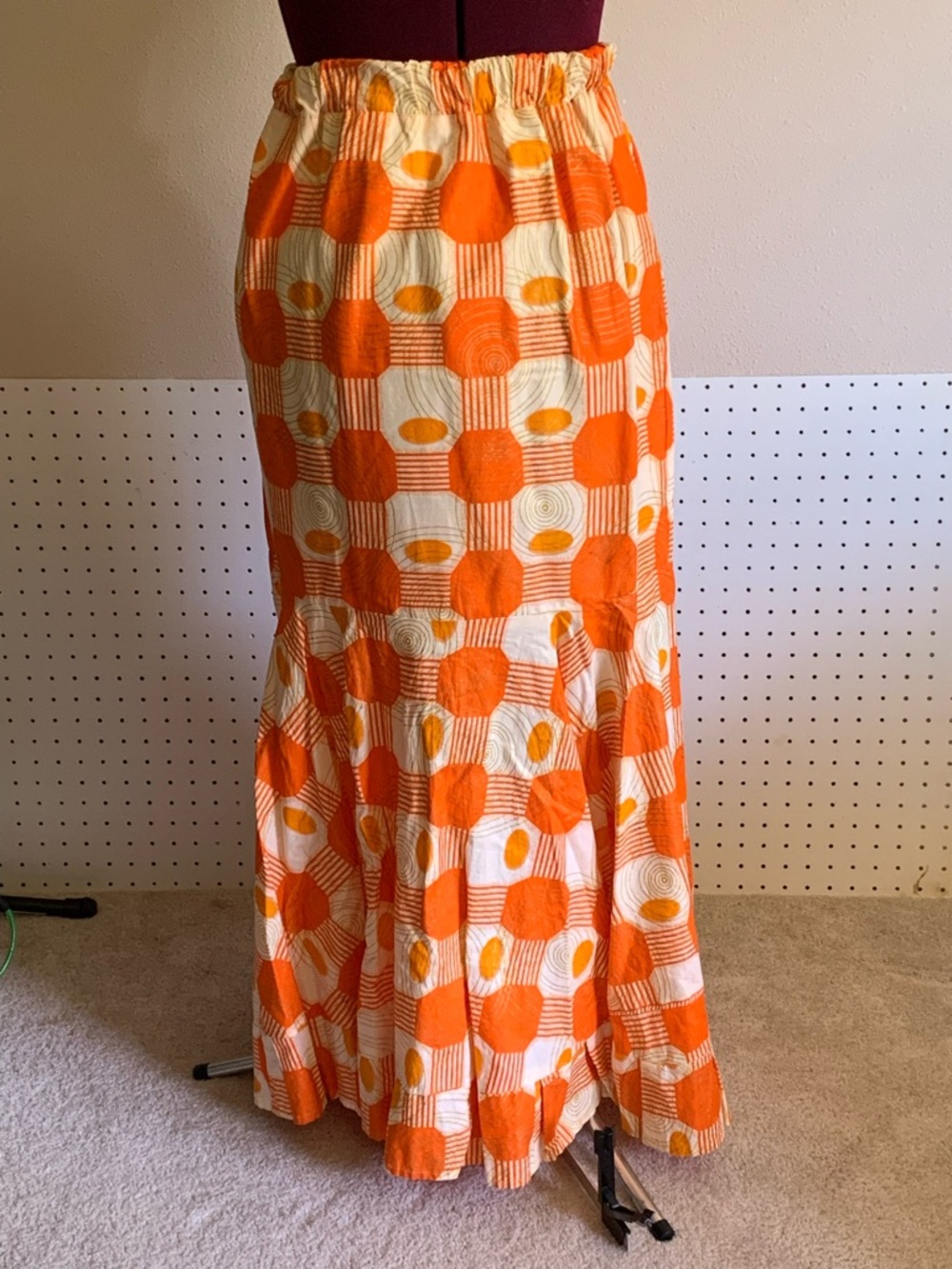 Women's Orange Geometric Tiered Maxi Skirt - Picture 5 of 10